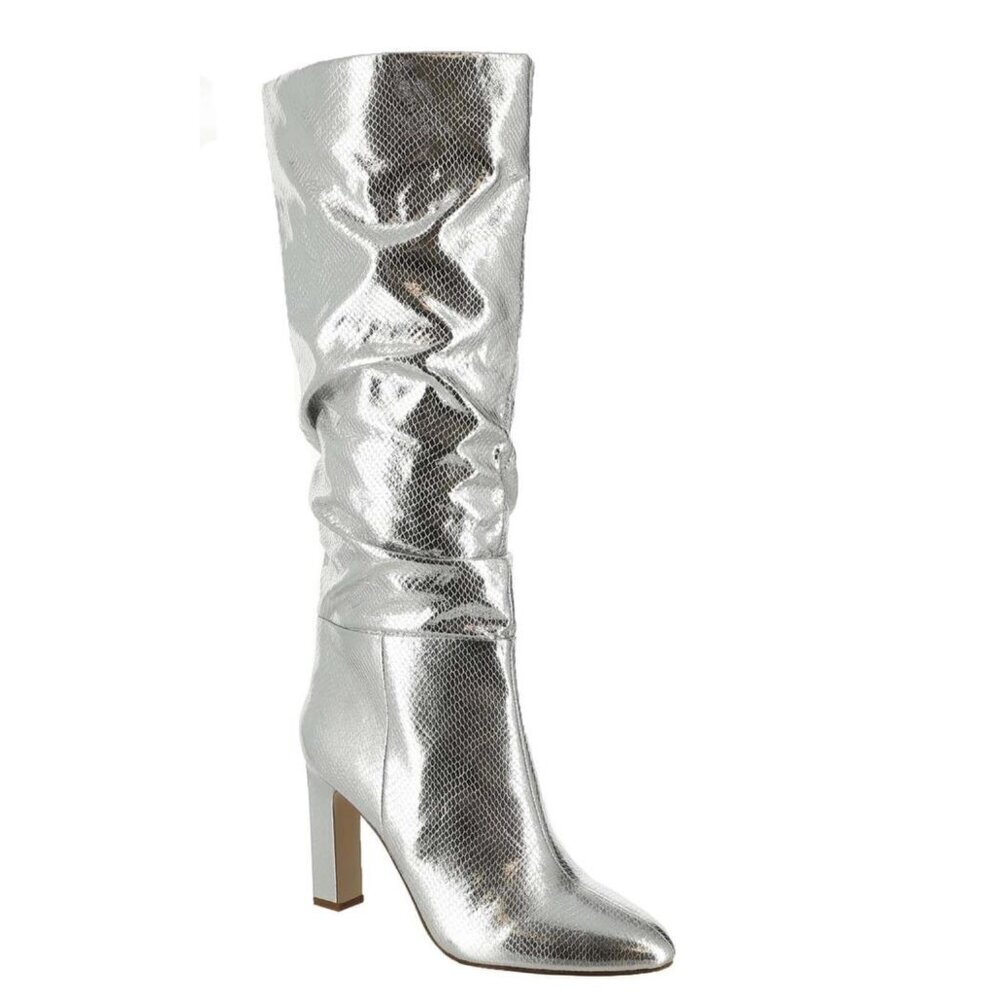 NEW Jessica Simpson Minerva Slouchy Boots in Silver Metallic Snake Sz. 6.5